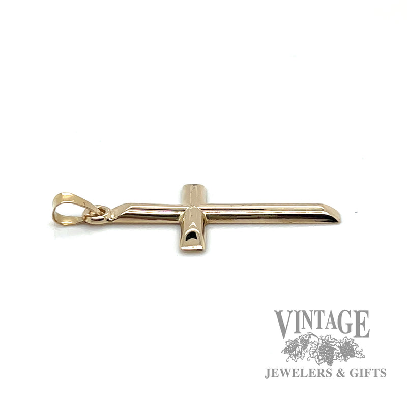 Contemporary 14k gold hollow cross pendant side