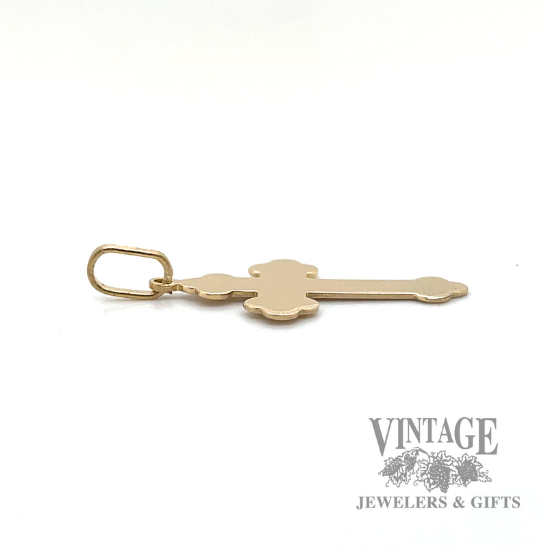 Flat 18k gold latin cross pendant side
