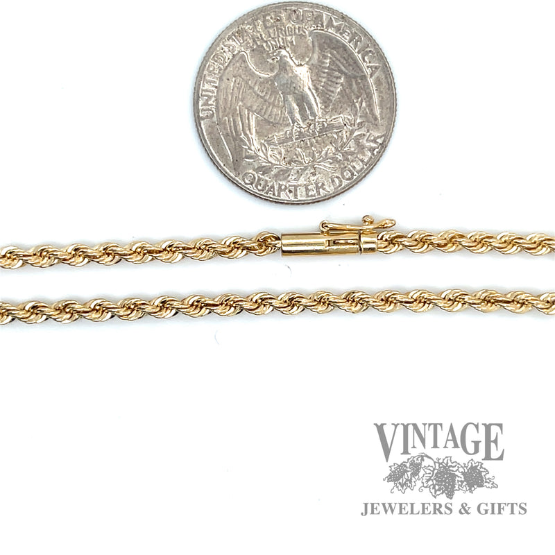 22" solid 14k gold 2.75 mm rope chain necklace scale