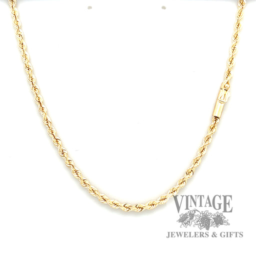 22" solid 14k gold 2.75 mm rope chain necklace.