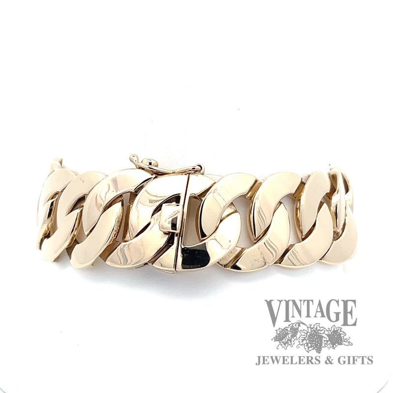 7.5" heavy solid 14k gold flat round curb link bracelet