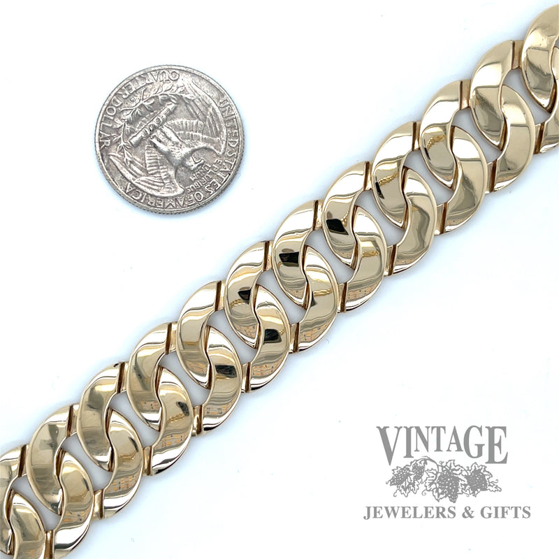 7.5" heavy solid 14k gold flat round curb link bracelet
