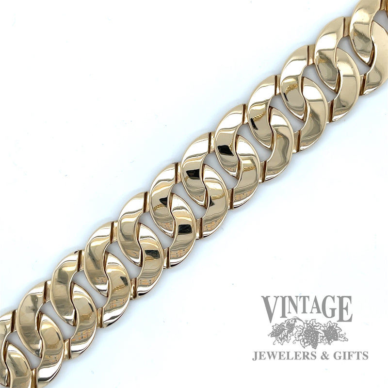 7.5" heavy solid 14k gold flat round curb link bracelet