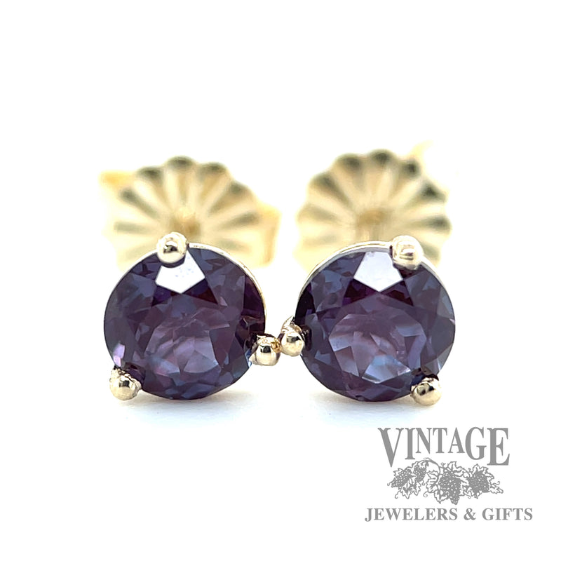 5 mm round Lab grown Alexandrite 14k gold stud earrings.
