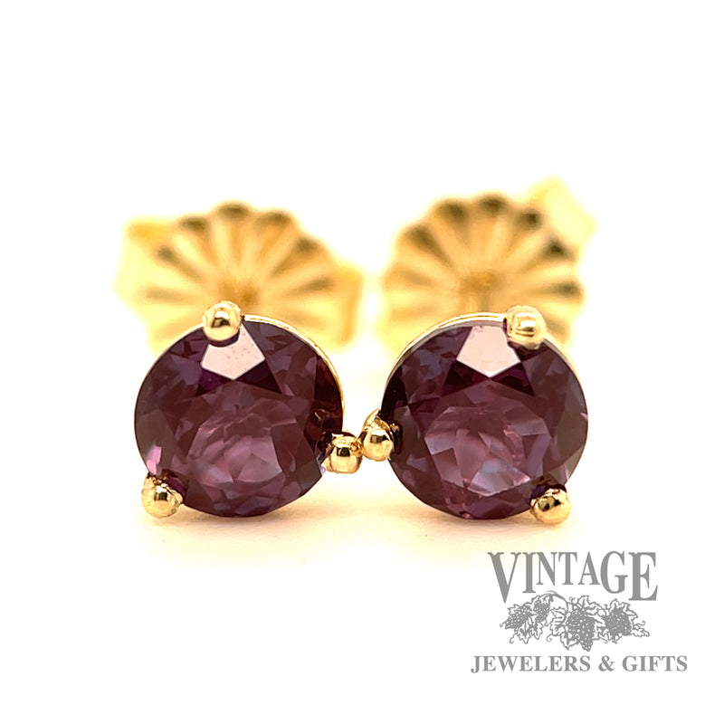 5 mm round Lab grown Alexandrite 14k gold stud earrings.
