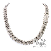20" 38 CTW. "iced out" natural diamond 10k white gold curb link chain necklace