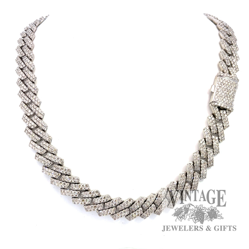 20" 38 CTW. "iced out" natural diamond 10k white gold curb link chain necklace
