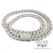 20" 38 CTW. "iced out" natural diamond 10k white gold curb link chain necklace clasp