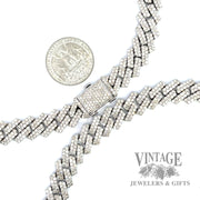 20" 38 CTW. "iced out" natural diamond 10k white gold curb link chain necklace scale