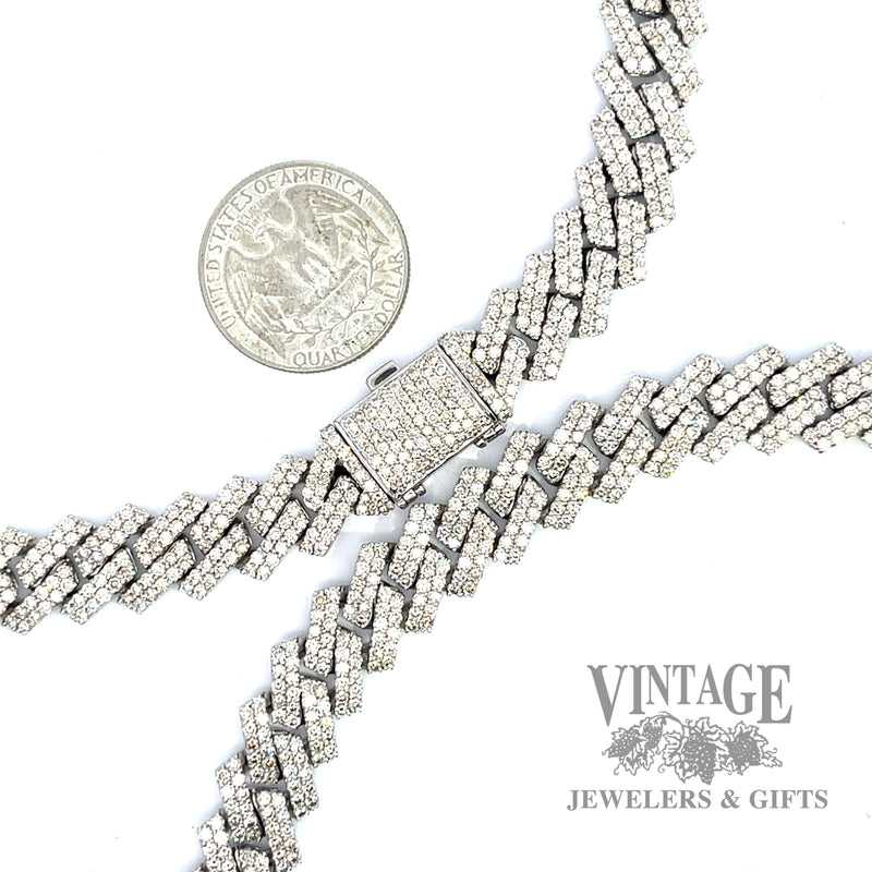 20" 38 CTW. "iced out" natural diamond 10k white gold curb link chain necklace scale