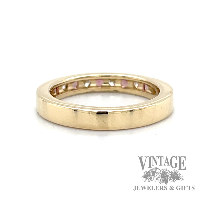 Channel set diamond and garnet ring band bottom