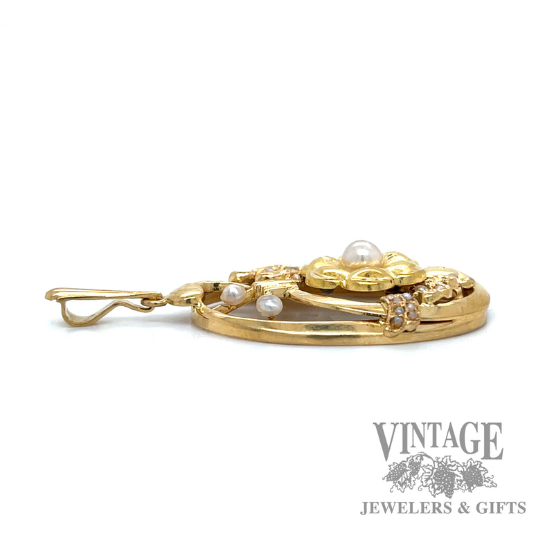 Art nouveau floral 18k gold and pearl Gustaf Dahlgren & Co pendant