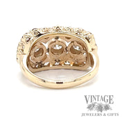Vintage three stone halo 14k gold and diamond ring bottom