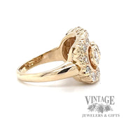 Vintage three stone halo 14k gold and diamond ring side2