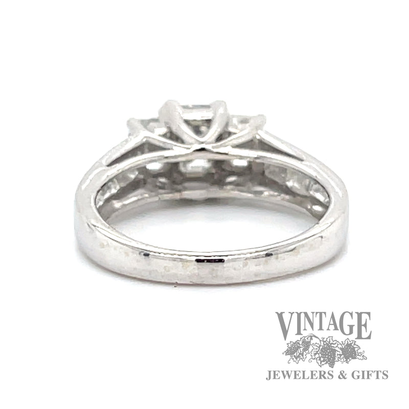 Emerald cut three stone natural diamond 14kw gold ring with accented shank bottom