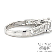 Emerald cut three stone natural diamond 14kw gold ring with accented shank side2