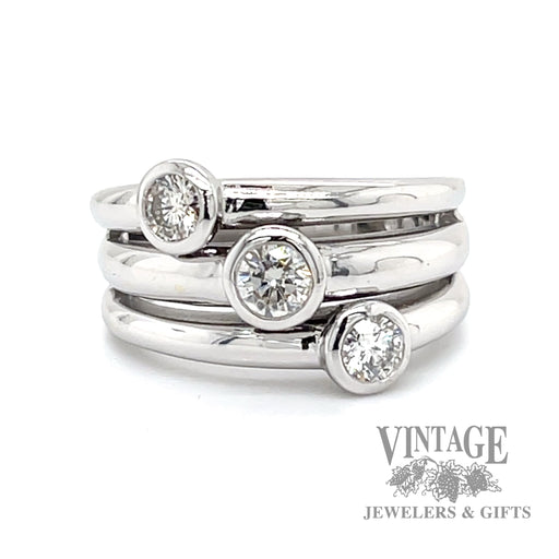 Three band bezel set natural diamond 14kw gold ring
