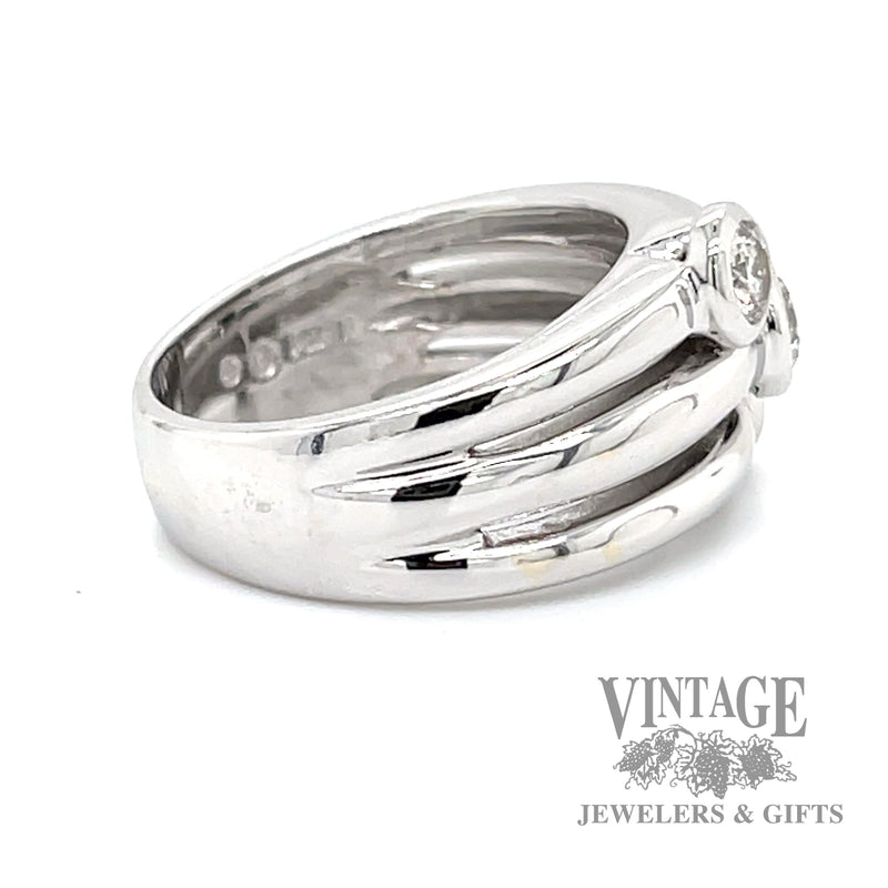 Three band bezel set natural diamond 14kw gold ring side