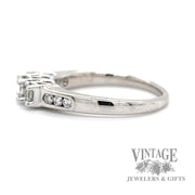 Princess cut natural diamond three stone 14kw gold ring with accented diamond shoulders side1