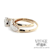 Vintage 14k gold illusion head wedding ring set side2