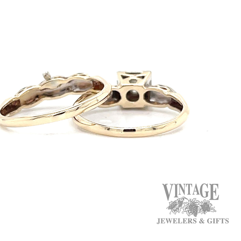 Vintage 14k gold illusion head wedding ring set back