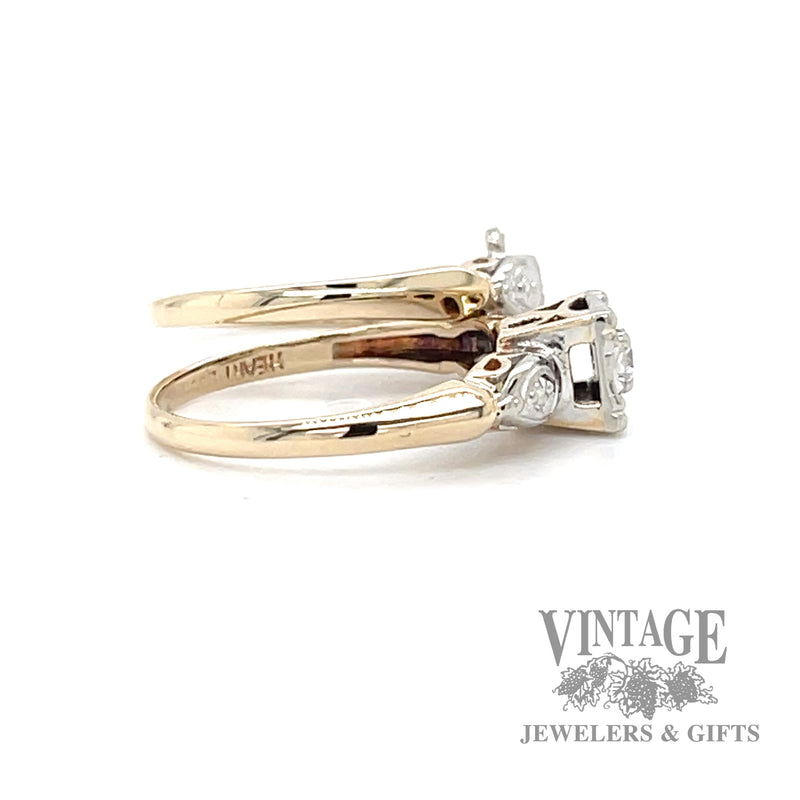 Vintage 14k gold illusion head wedding ring set side