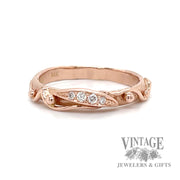 Funky 14k rose gold diamond ring stacker