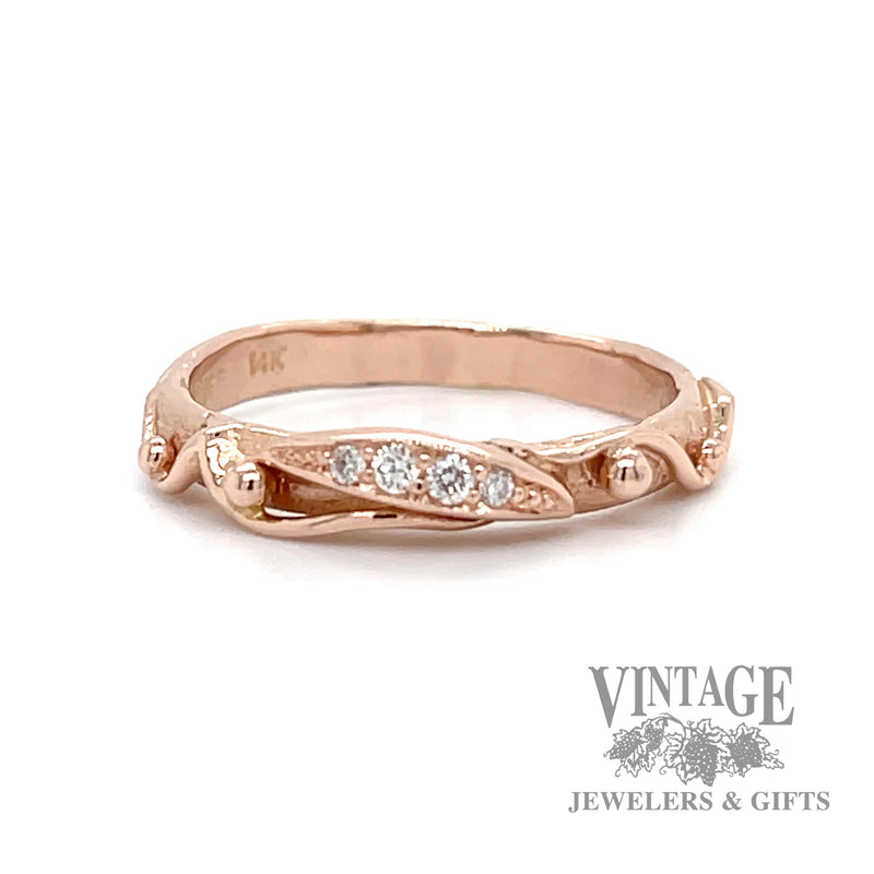 Funky 14k rose gold diamond ring stacker