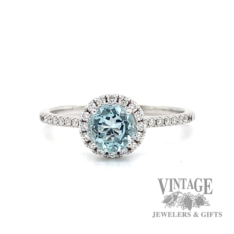 Aquamarine and diamond 14kw gold ring