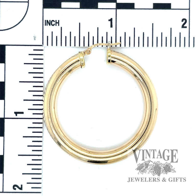 40 mm 14k gold 5mm tube hoop earrings scale