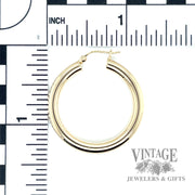 30 mm 14k gold 3.5 mm tube hoop earrings scale