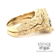 Diamond freeform nugget design 14k gold interlocking ring set side2