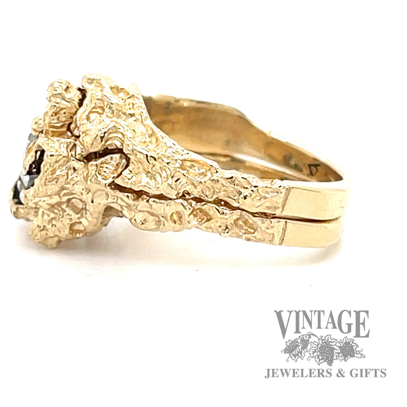 Diamond freeform nugget design 14k gold interlocking ring set side1