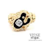 Diamond freeform nugget design 14k gold interlocking ring set