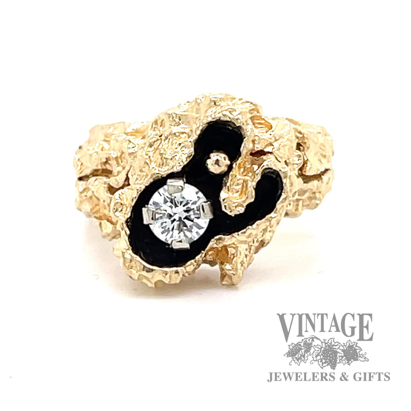 Diamond freeform nugget design 14k gold interlocking ring set