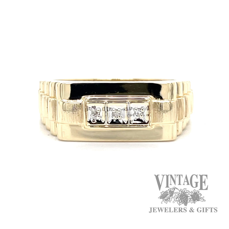 Diamond signet watch link style 10k gold ring