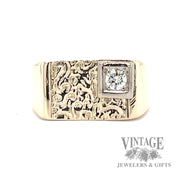 Textured diamond retangular 10k gold ring