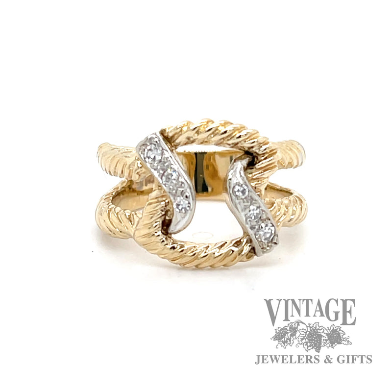 Twisted rope 14k gold and diamond ring