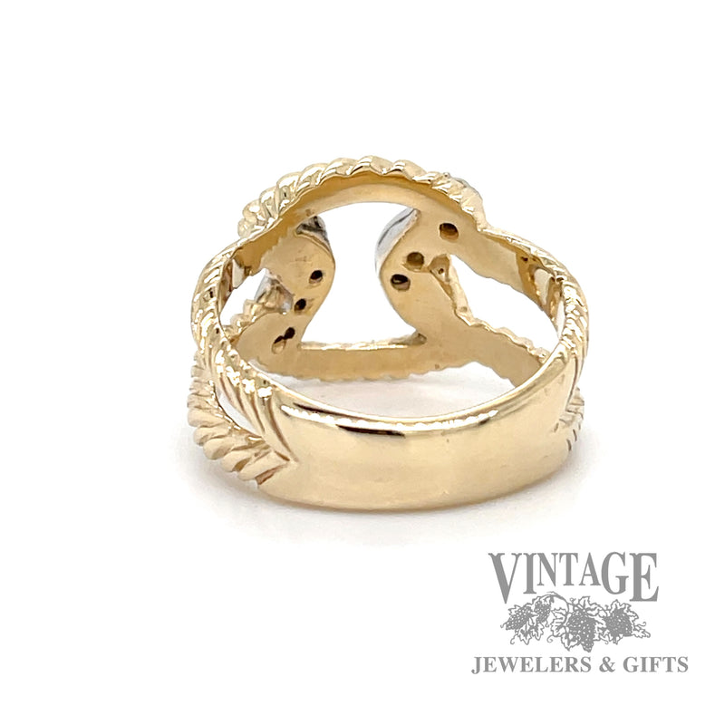 Twisted rope 14k gold and diamond ring