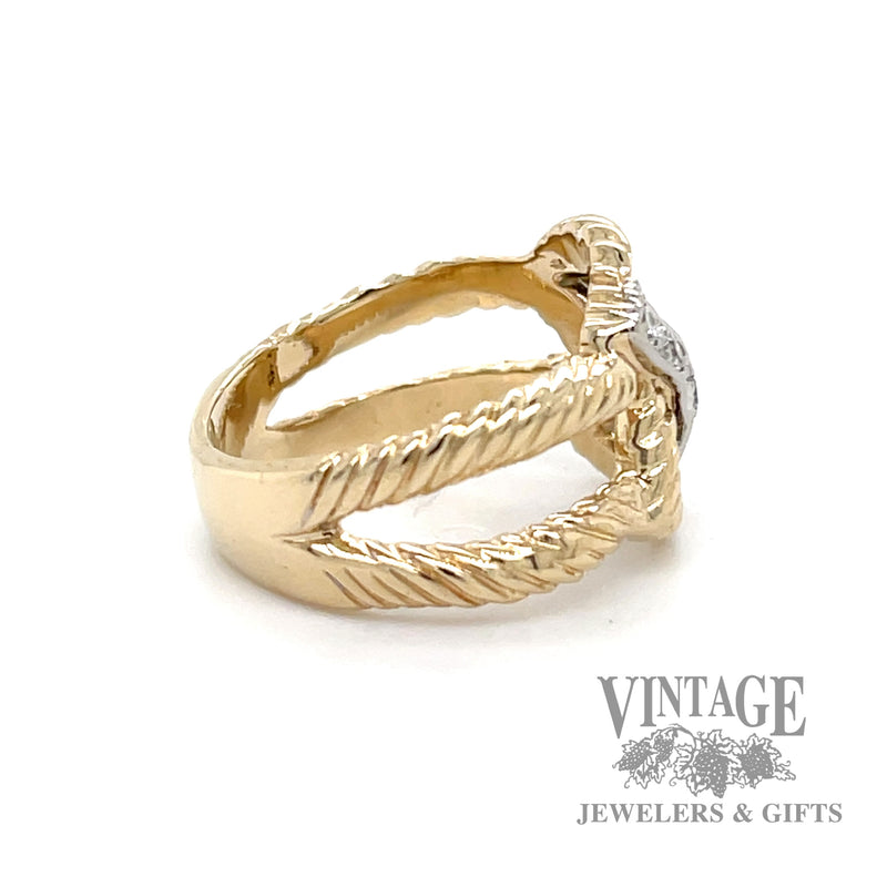 Twisted rope 14k gold and diamond ring