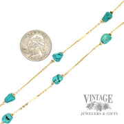 Turquoise 14k gold station chain necklace scale