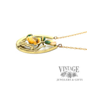Art Nouveau 14k gold glass enameled floral 14k gold 19" necklace side