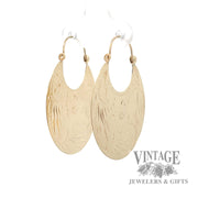Hand engraved 14k flat drop earrings