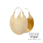 Hand engraved 14k flat drop earrings