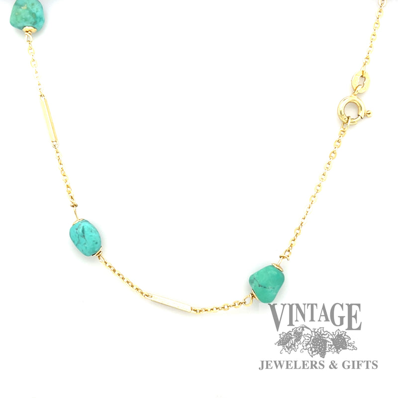 Turquoise 14k gold station chain necklace