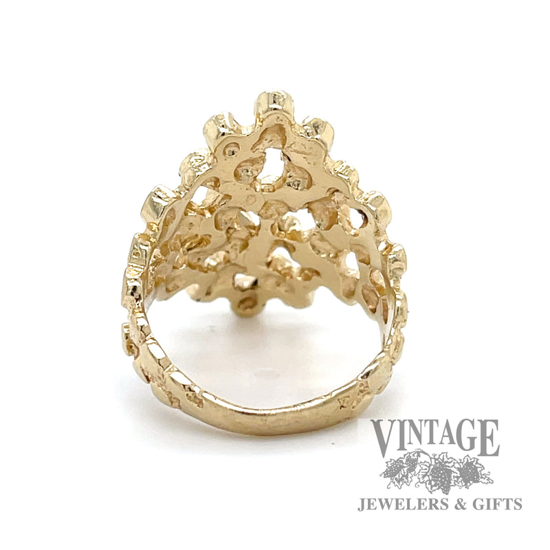 Tapered nugget style 14k gold ring band inside