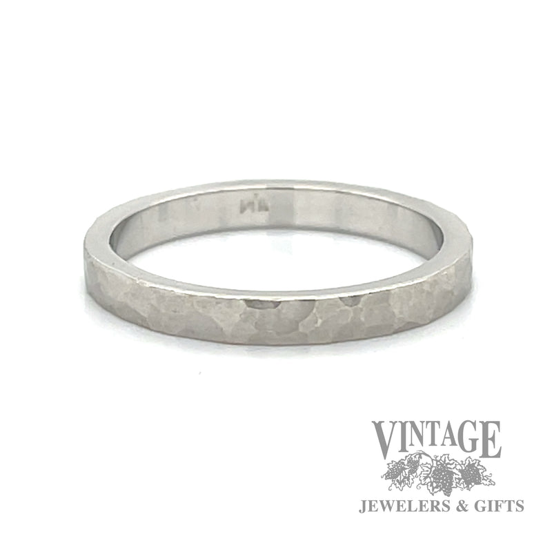 Hammered texture 14k white gold ring band