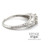 Antique engraved 18k white gold and diamond ring side
