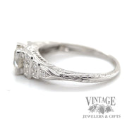 Antique engraved 18k white gold and diamond ring side 2