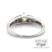 Antique engraved 18k white gold and diamond ring bottom